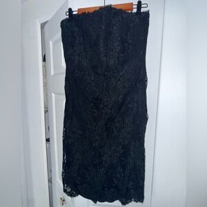 Bill Blass Black Lace Strapless Cocktail Dress Vintage Floral Overlay Medium